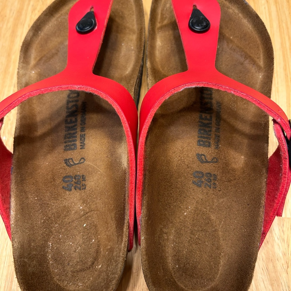 Birkenstock Red Black Gizeh Thong Birko-Flor Sandals EU 40 W9 M7 - Picture 8 of 9